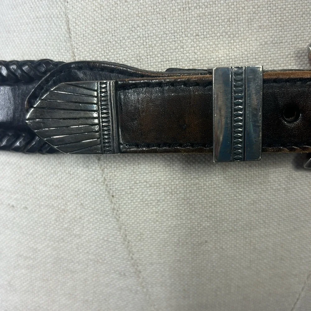 Brighton brown and silver leather braided vintage belt size 34 style 65803